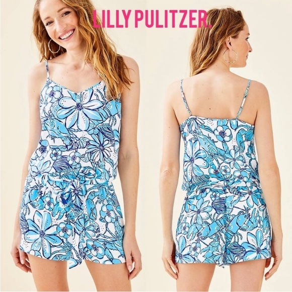 Lilly Pulitzer Deanna Romper Succulent Blue Pop Up Coronado Crab NWT Size Medium - Picture 2 of 8